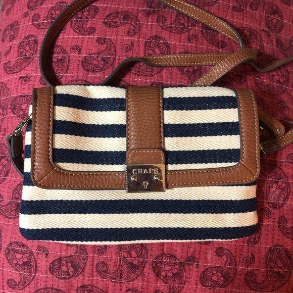CHAPS Blue & White Striped Crossbody Purse - Picture 3 of 3